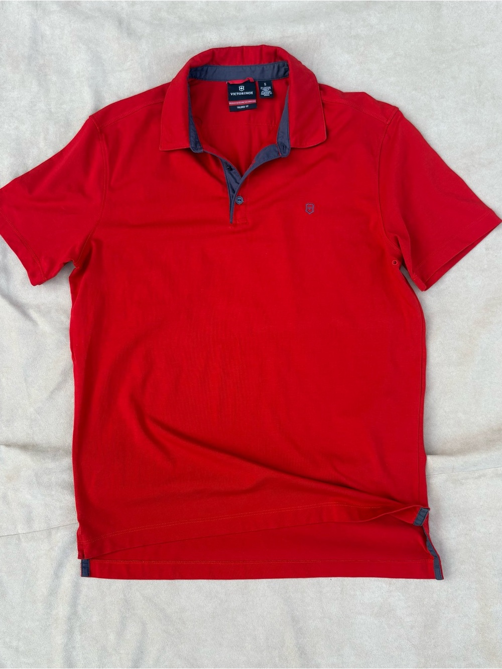 Victorinox Tailored Fit Red Navy Accents Short Sleeve Soft Cotton Polo Shirt - S